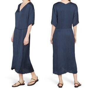 NWT Vince Crushed Pleated Midi Dress in Blue